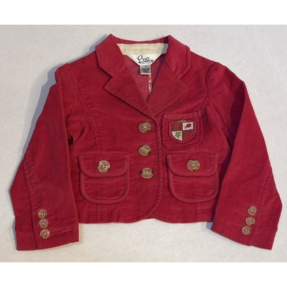 Lilly Pulitzer 2T Girls Pink Corduroy Blazer Jacket Crest Preppy Y2K